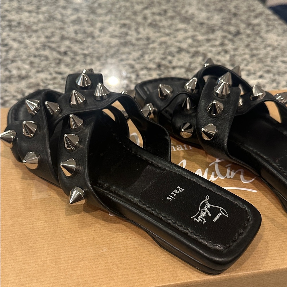 Christian Louboutin Black and Silver Studded Sandals